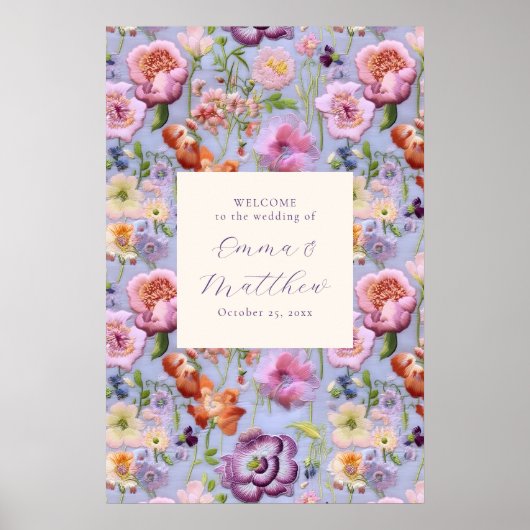 Affiche de bienvenue de mariage brodée grande viol (Devant)