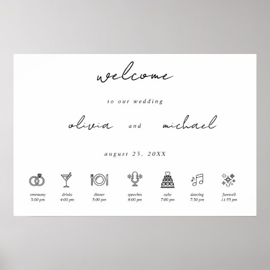 Affiche de bienvenue de mariage calligraphie minim (Devant)