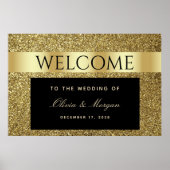 Affiche de bienvenue de mariage chic noir et or (Devant)