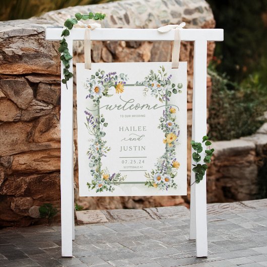 Affiche de bienvenue de mariage colorée Fleur sauv