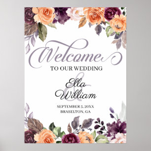Affiche de bienvenue de Mariage de automne floral