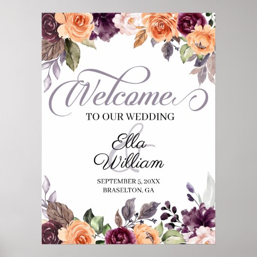 Affiche de bienvenue de Mariage de automne floral  (Devant)