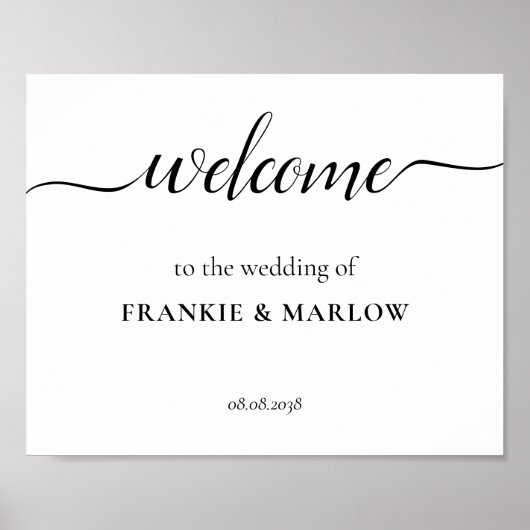 Affiche de bienvenue de Mariage de script élégant  (Devant)