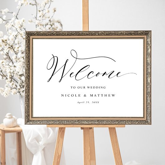 Affiche de bienvenue de Mariage de script élégant 