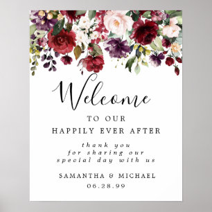 Affiche de bienvenue de mariage élégante à la flor