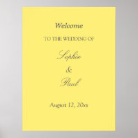 Affiche de bienvenue de mariage élégante jaune beu