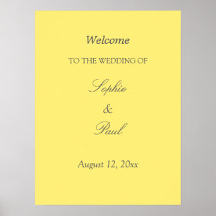 Affiche de bienvenue de mariage élégante jaune beu