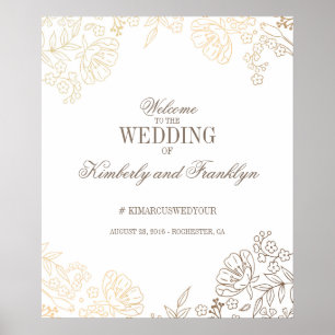 Affiche de bienvenue de mariage Floral Gold et Whi