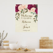 affiche de bienvenue de mariage floral pêche borde (Cuisine)