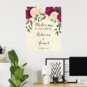 affiche de bienvenue de mariage floral pêche borde (Bureau à domicile)