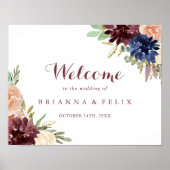 Affiche de bienvenue de Mariage Floral Rustic Gold (Devant)