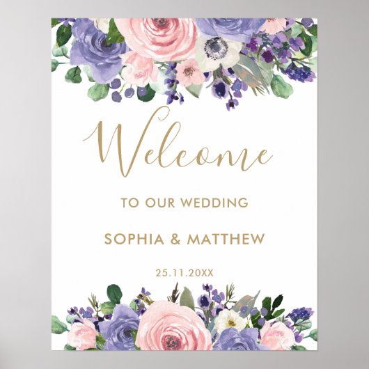 Affiche de bienvenue de Mariage floral violet de l (Devant)