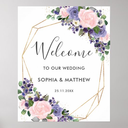 Affiche de bienvenue de Mariage floral violet de l (Devant)
