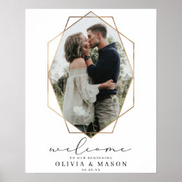 Affiche de bienvenue de Mariage géométrique or ave