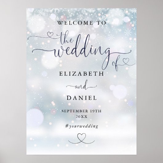 Affiche de bienvenue de mariage hivernal de script (Devant)