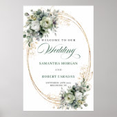 Affiche de bienvenue de mariage Luxe verdure et or (Devant)