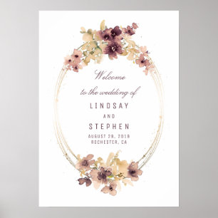 Affiche de bienvenue de mariage Mauve et Gold Vint
