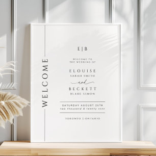 Affiche de bienvenue de mariage noir et blanc Typo
