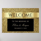 Affiche de bienvenue de mariage noir et or élégant (Devant)