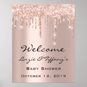 Affiche de bienvenue de mariage Rose Drips Baby Sh