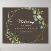 Affiche de bienvenue de Mariage vert Brown d'or gé (Devant)