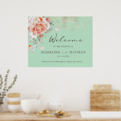 Affiche de bienvenue de mariage vert menthe et flo (Cuisine)