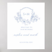 Affiche de bienvenue de Monogramme Floral Bleu Rom (Devant)