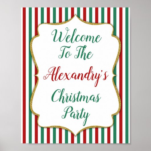 Affiche de bienvenue de Noël Vert Rouge Or (Devant)