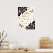 Affiche de bienvenue de Quinceanera Florale Noir e (Cuisine)