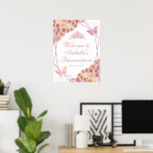Affiche de bienvenue de Quinceanera florale rose p (Bureau à domicile)