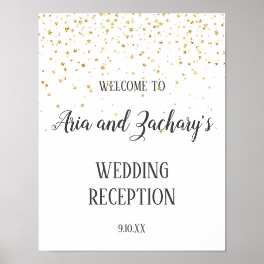 Affiche de bienvenue de réception Gold Confetti Ca (Devant)