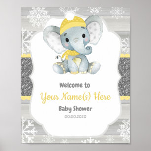 Affiche de bienvenue d'hiver de l'éléphant jaune