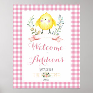 affiche de bienvenue du baby shower de poulet pous