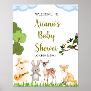 Affiche de bienvenue du Baby shower des animaux fo