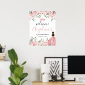 Affiche de bienvenue du Parti Quinceanera rose (Bureau à domicile)