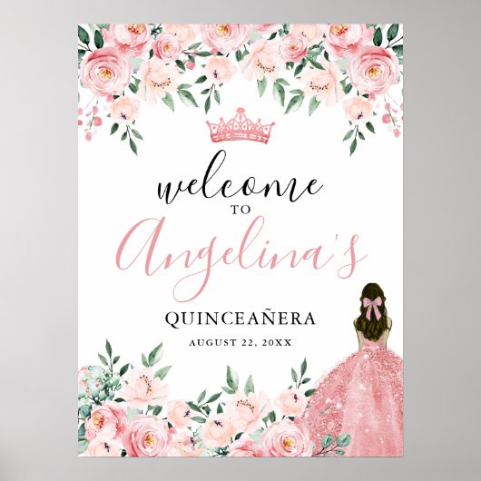 Affiche de bienvenue du Parti Quinceanera rose (Devant)