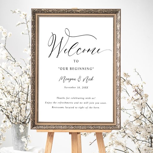 Affiche de bienvenue élégante du Mariage de script