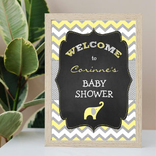 Affiche de bienvenue Eléphant jaune Baby shower 8x