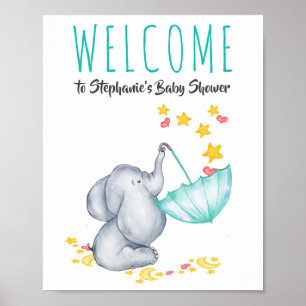 Affiche de bienvenue Eléphant Lune et étoiles Baby