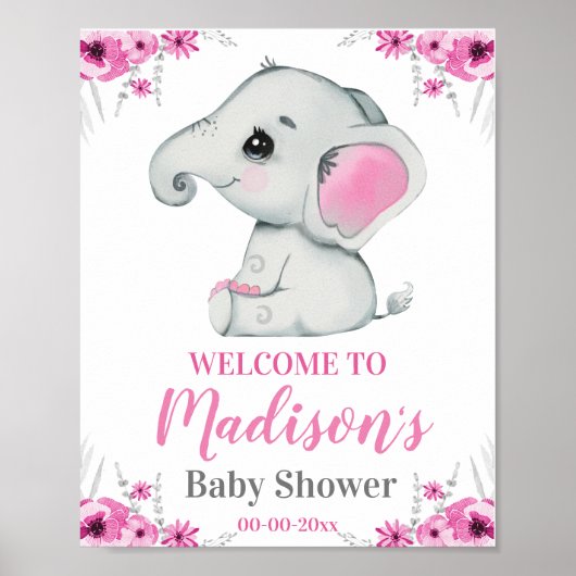 Affiche de bienvenue Eléphant Rose, Fille Douche R (Devant)