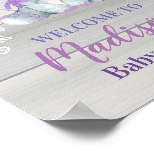 Affiche de bienvenue Eléphant Violet, Douche Fille (Coin)