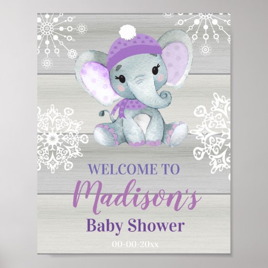 Affiche de bienvenue Eléphant Violet, Douche Fille (Devant)