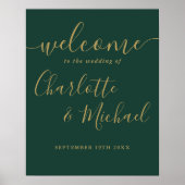 Affiche de bienvenue Emerald Green Et Gold Mariage (Devant)