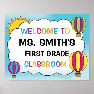 Affiche de bienvenue en classe dans les ballons à 