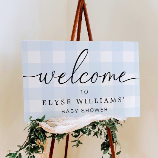 Affiche de bienvenue En vichy bleu