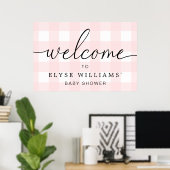 Affiche de bienvenue en vichy rose (Bureau à domicile)