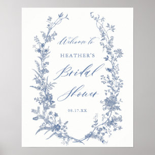 Affiche de bienvenue Fête des mariées florale bleu