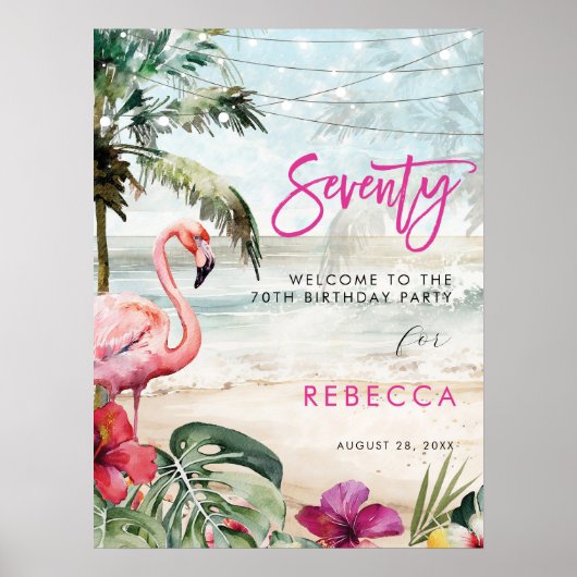 affiche de bienvenue flamingo beach tropical 70e (Devant)