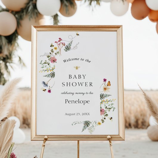 Affiche de bienvenue fleur sauvage et Baby shower 