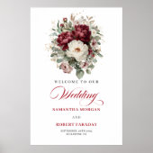 Affiche de bienvenue fleurs verdure or burgundy do (Devant)